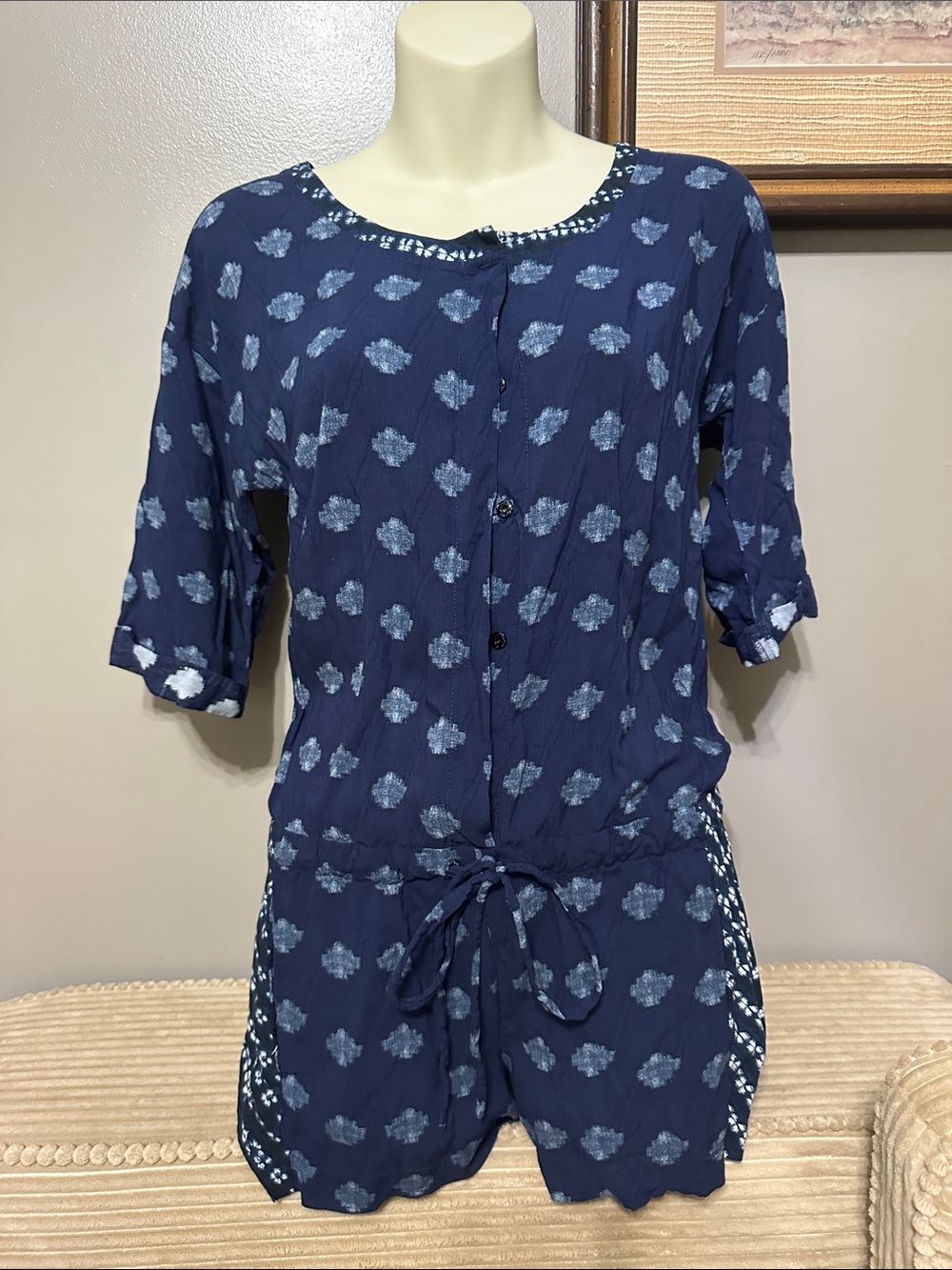 Velvet by Graham & Spencer Navy and Light Blue Printed Romper